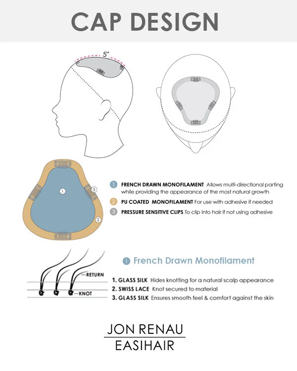 EasiPart French XL 12 Inch | Monofilament Remy Human Hair Toppers By Jon Renau 7 EasiPart French XL 12 Inch | Monofilament Remy Human Hair Toppers By Jon Renau
